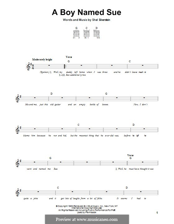 A Boy Named Sue (Johnny Cash) by S. Silverstein sheet
