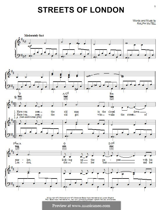 Streets of London by R. McTell sheet music on MusicaNeo