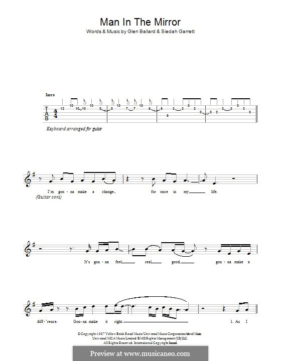 Man in the Mirror by G. Ballard, S. Garrett sheet music on MusicaNeo