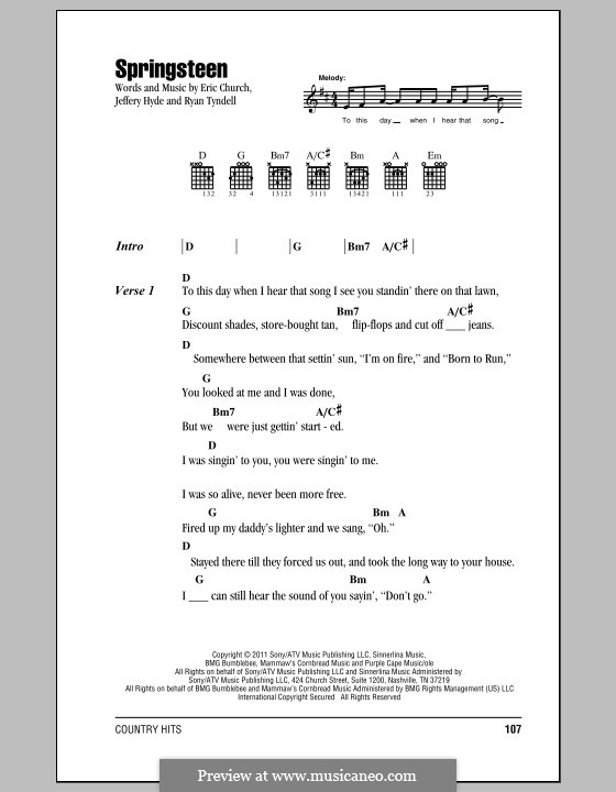 Springsteen by E. Church sheet music on MusicaNeo