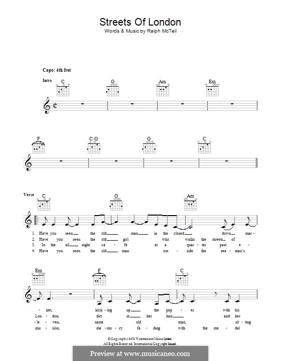 Streets of London by R. McTell sheet music on MusicaNeo