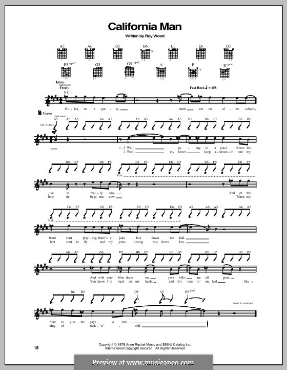 California Man (Cheap Trick) by R. Wood sheet music on MusicaNeo