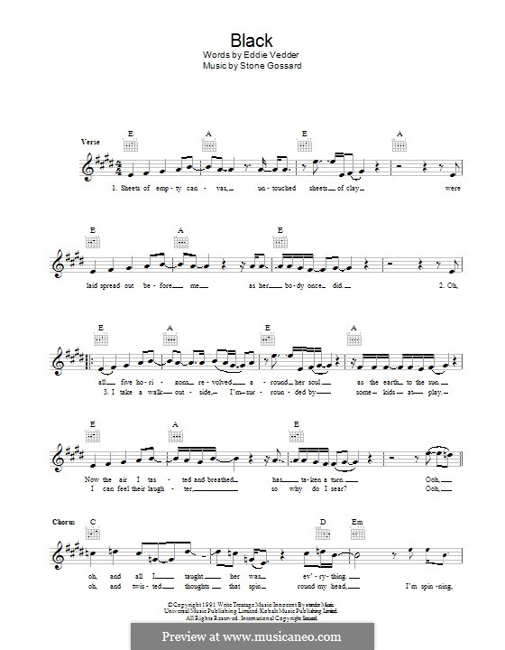 Black (Pearl Jam) by S. Gossard sheet music on MusicaNeo