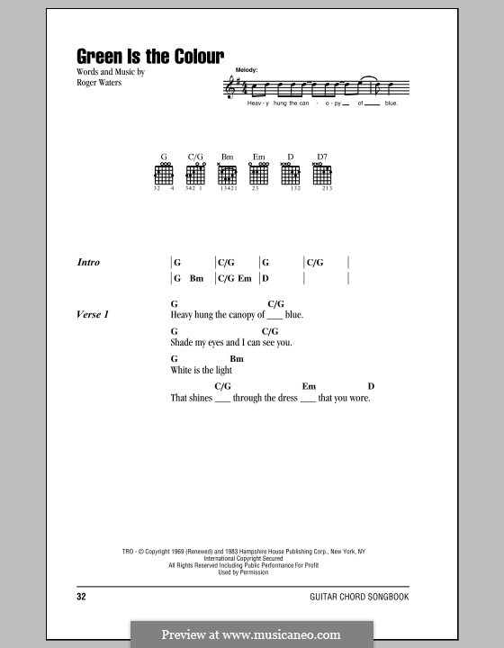 Green is the Colour (Pink Floyd) by R. Waters sheet music on MusicaNeo