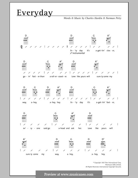 Everyday (Buddy Holly) by C. Hardin, N. Petty sheet music on MusicaNeo