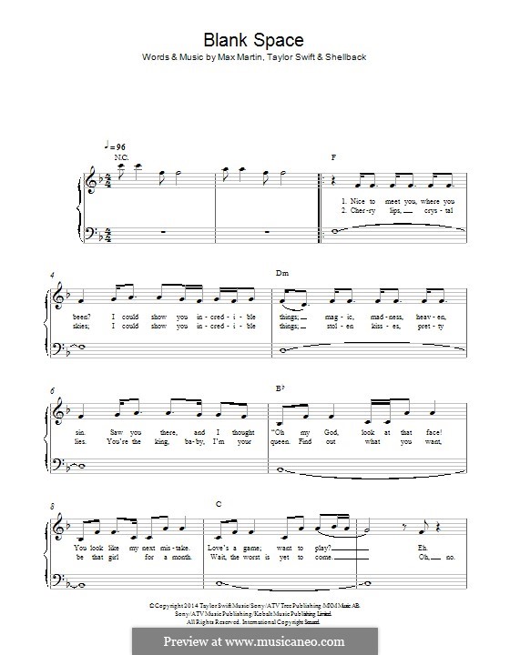 Blank Space by Shellback, Max Martin, T. Swift sheet music on MusicaNeo