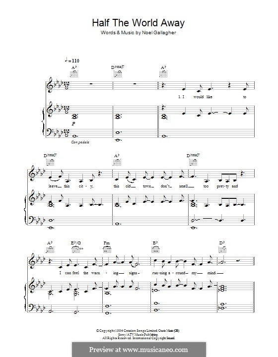 Half the World Away (Oasis) by N. Gallagher sheet music on MusicaNeo