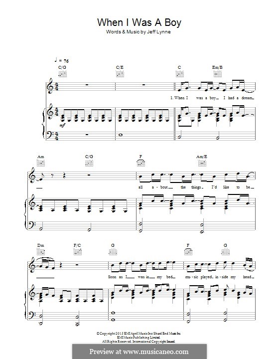 When I Was a Boy by J. Lynne sheet music on MusicaNeo