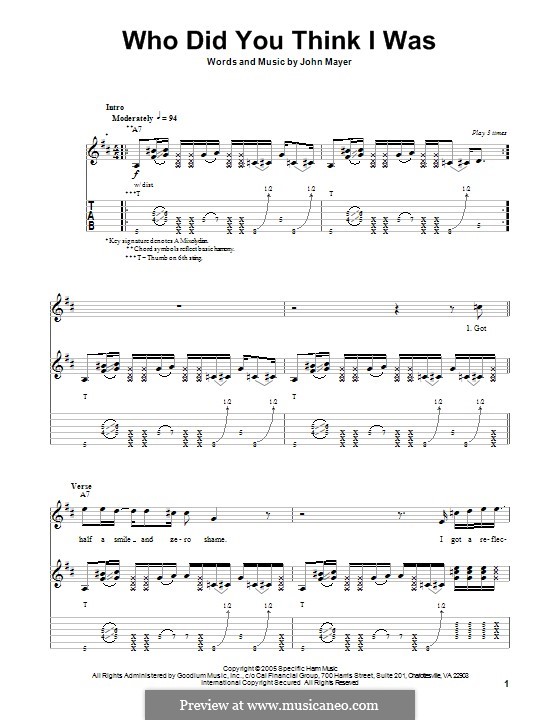 Who Did You Think I Was by J. Mayer sheet music on MusicaNeo