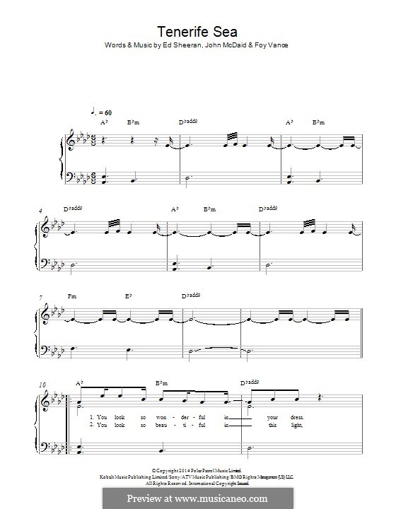 Tenerife Sea by E. Sheeran, J. McDaid, F. Vance sheet music on MusicaNeo
