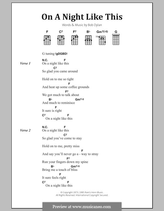 On a Night Like This by B. Dylan sheet music on MusicaNeo