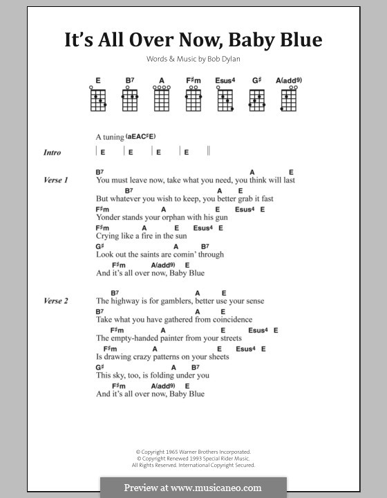 It's All Over Now, Baby Blue by B. Dylan sheet music on MusicaNeo