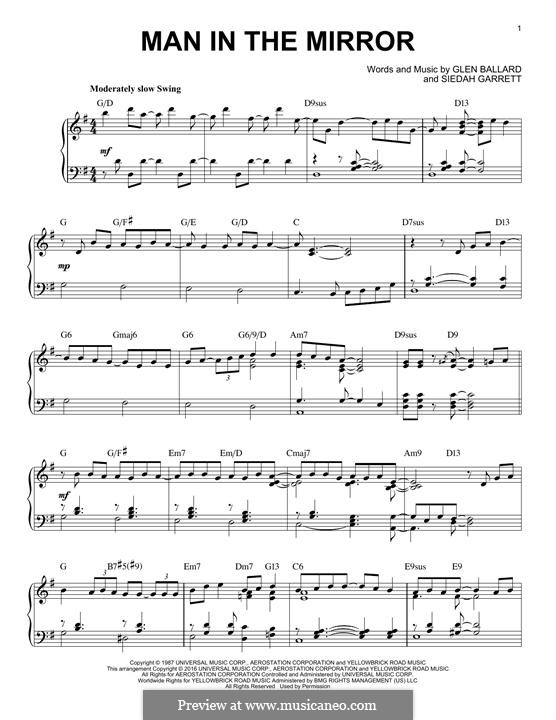 Man in the Mirror by G. Ballard, S. Garrett sheet music on MusicaNeo