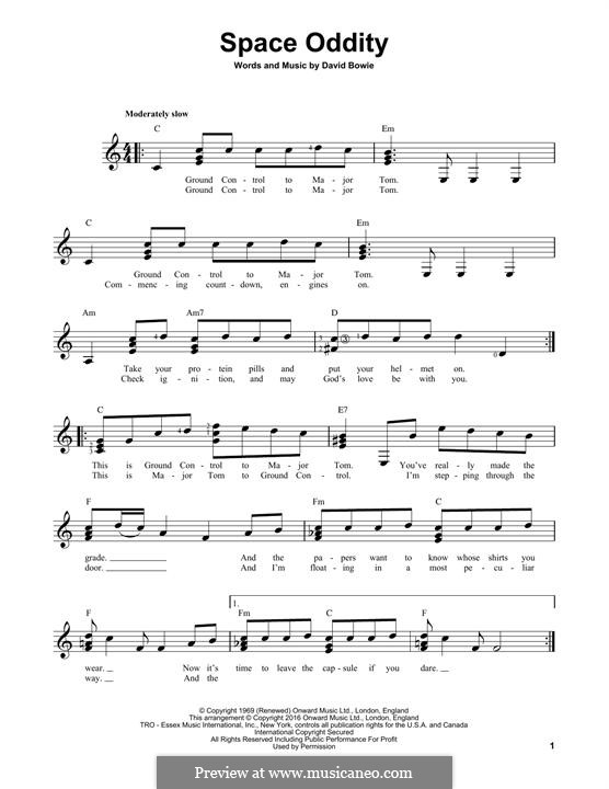 Space Oddity by D. Bowie sheet music on MusicaNeo