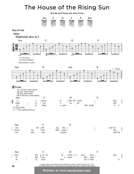 House of the rising sun guitar tab notes apoverse