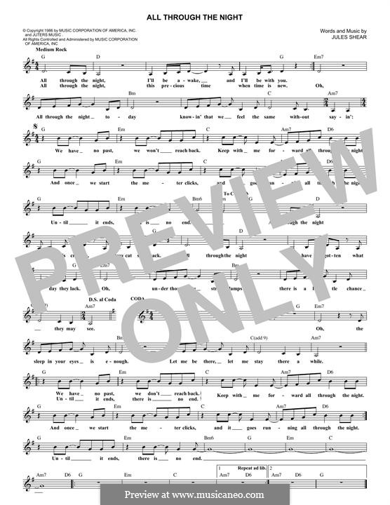 All Through The Night (Cyndi Lauper) by J. Shear sheet music on MusicaNeo