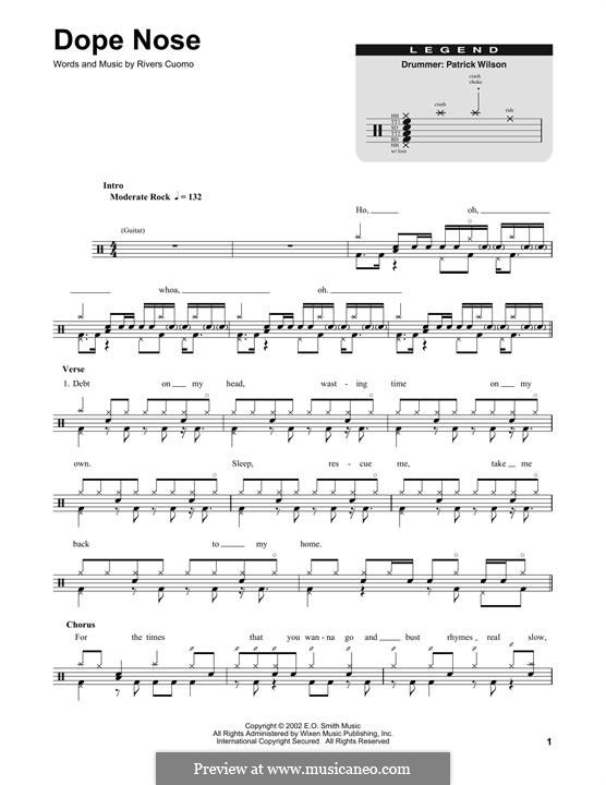 Dope Nose (Weezer) by R. Cuomo sheet music on MusicaNeo