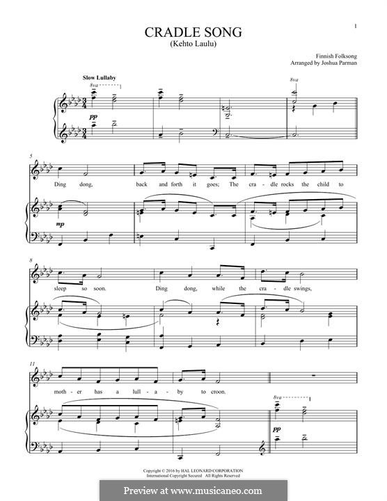 Kehto Laula (Cradle Song) by folklore sheet music on MusicaNeo
