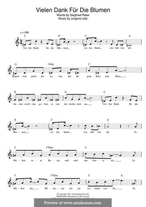 Vielen Dank für Die Blumen by U. Jurgens sheet music on MusicaNeo