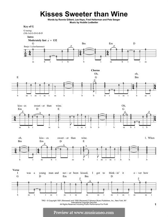 Kisses Sweeter Than Wine by H. Ledbetter sheet music on MusicaNeo