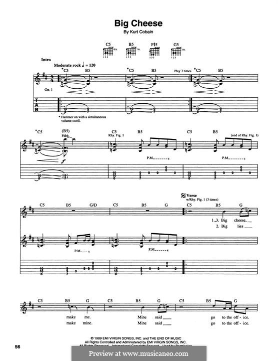 Big Cheese (Nirvana) by K. Novoselic, K. Cobain sheet music on MusicaNeo