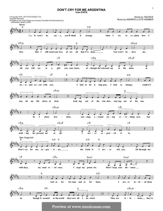 Don't Cry for Me Argentina (Evita) by A.L. Webber on MusicaNeo