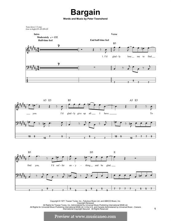 Bargain (The Who) by P. Townshend sheet music on MusicaNeo