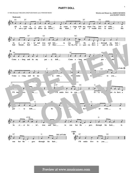 Party Doll (Buddy Knox) by J. Bowen sheet music on MusicaNeo