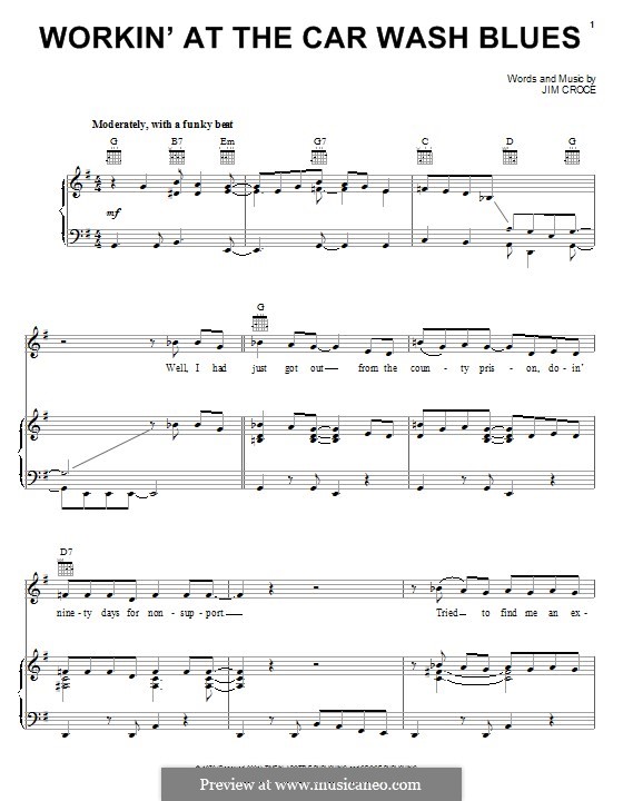 Workin' at the Car Wash Blues by J. Croce sheet music on MusicaNeo