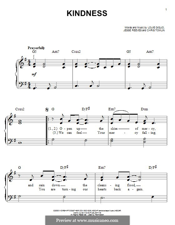 Kindness by C. Tomlin, J. Reeves, L. Giglio sheet music on MusicaNeo