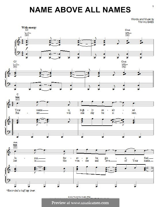 Name Above All Names (Newsboys) by T. Hughes sheet music on MusicaNeo