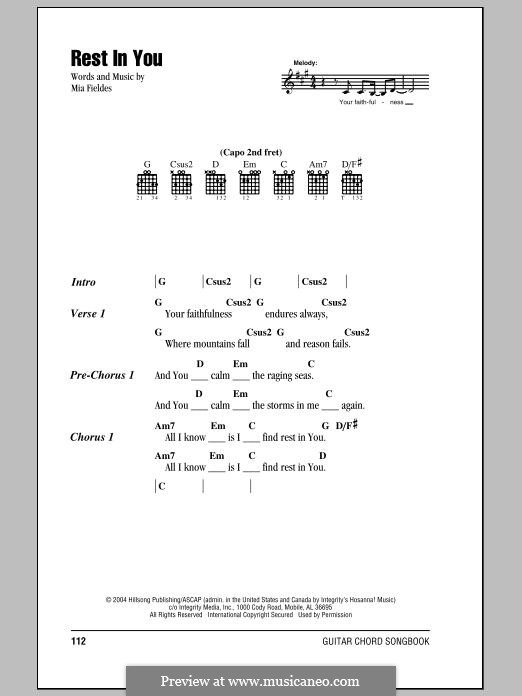 Rest in You (Hillsong United) by M. Fieldes sheet music on MusicaNeo