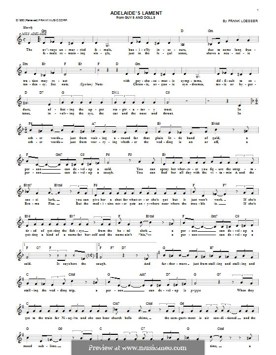Adelaide's Lament by F. Loesser sheet music on MusicaNeo