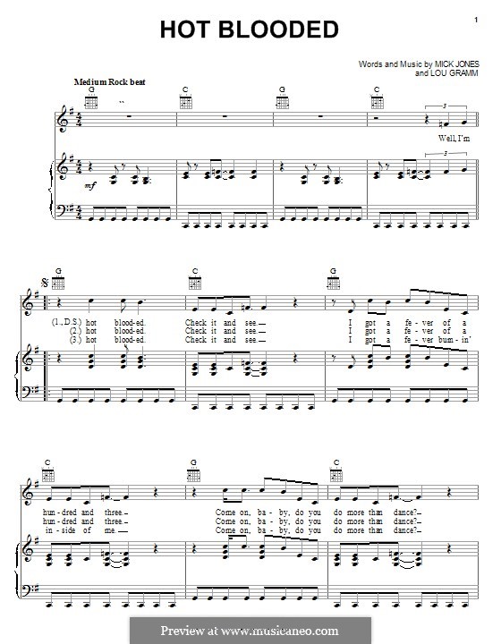 Hot Blooded (Foreigner) by L. Gramm, M. Jones sheet music on MusicaNeo