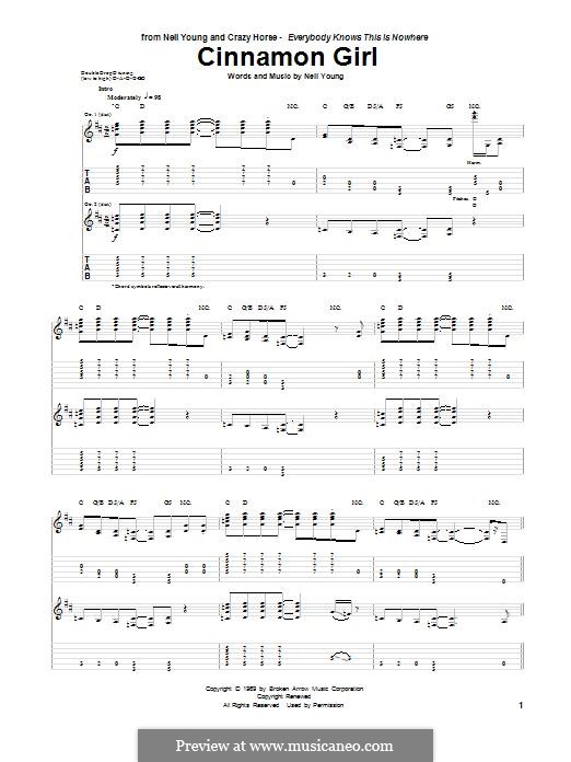 Cinnamon Girl by N. Young sheet music on MusicaNeo