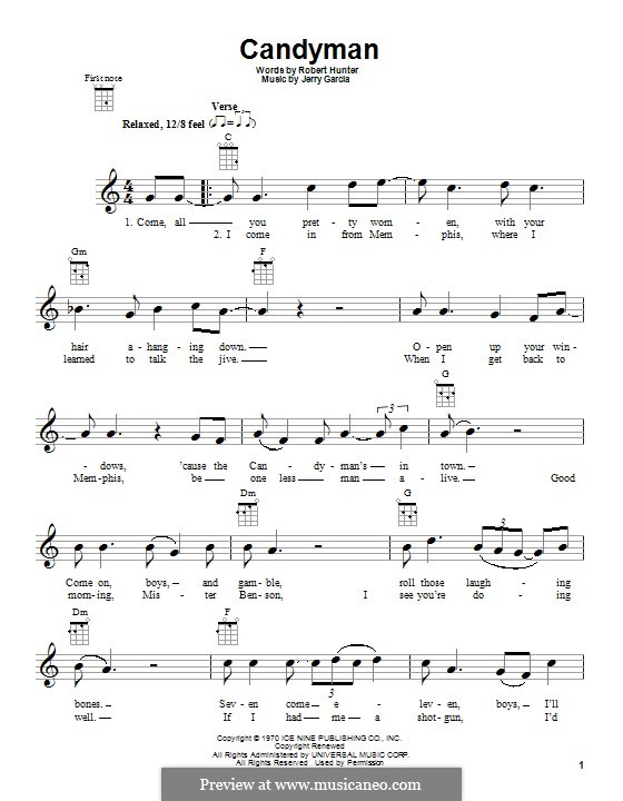 Candyman (Grateful Dead) by J. Garcia, R. Hunter sheet music on MusicaNeo