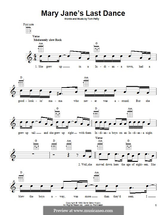 Mary Jane's Last Dance by T. Petty sheet music on MusicaNeo