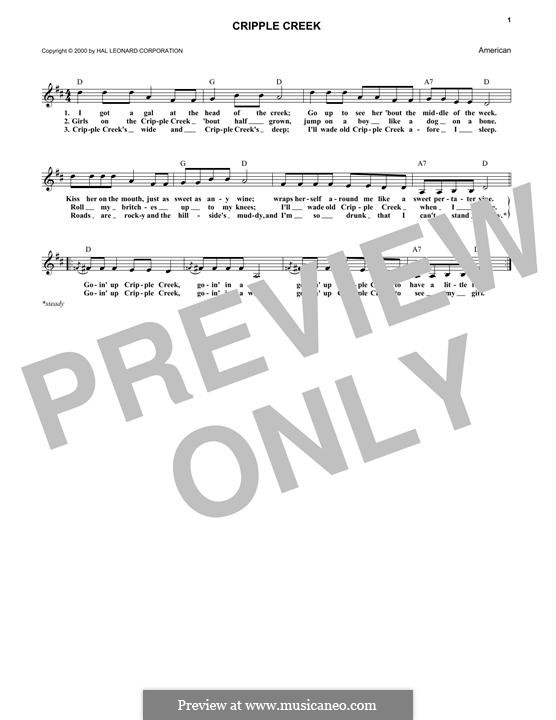 Cripple Creek by folklore sheet music on MusicaNeo