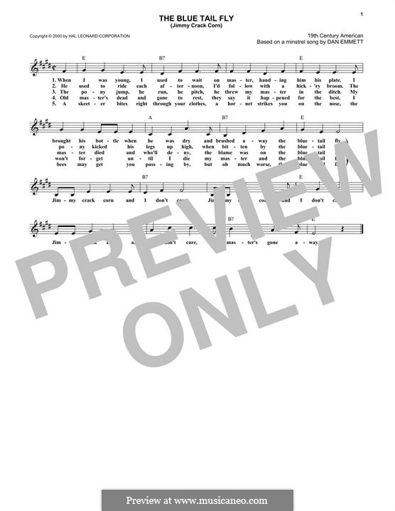 The Blue Tail Fly by folklore sheet music on MusicaNeo