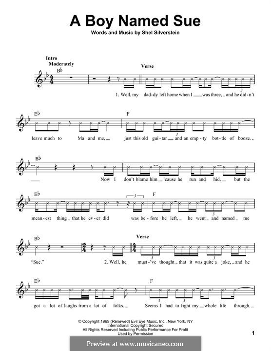 A Boy Named Sue (Johnny Cash) by S. Silverstein sheet