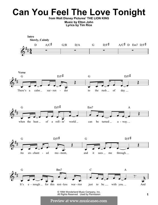 Can You Feel the Love Tonight (from The Lion King) by E. John on MusicaNeo