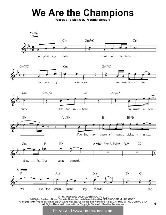 We are the champions piano sheet music lanacharter