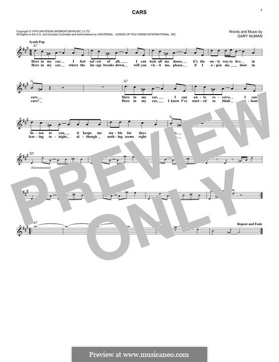 Cars by G. Numan sheet music on MusicaNeo