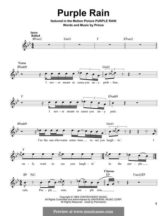 Purple Rain by Prince sheet music on MusicaNeo