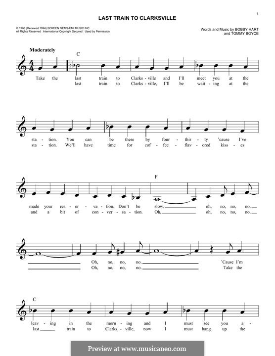 Last Train to Clarksville (The Monkees) by B. Hart, T. Boyce on MusicaNeo