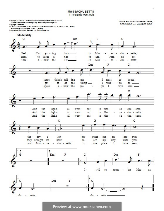 Massachusetts (The Lights Went Out) by B. Gibb, M. Gibb, R. Gibb on