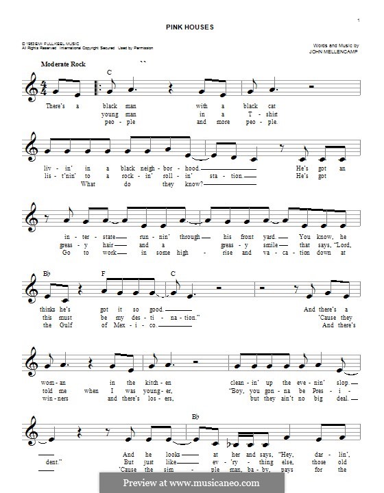 Pink Houses by J. Mellencamp sheet music on MusicaNeo
