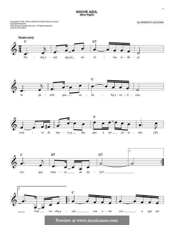 Noche Azul (Blue Night) by E. Lecuona sheet music on MusicaNeo