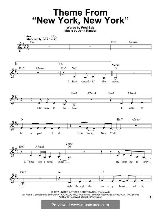 New York, New York (Frank Sinatra) by J. Kander sheet music on MusicaNeo