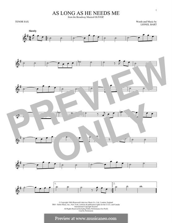 As Long as He Needs Me (from Oliver!) by L. Bart sheet music on MusicaNeo